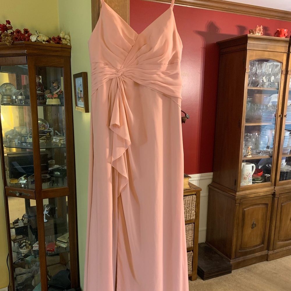 AZAZIE EMERALD A-Line Pleated Chiffon Long Formal Dress Champagne Rose 10